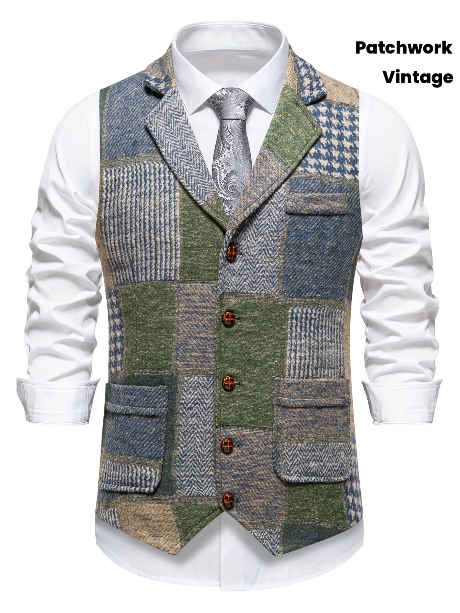 Barrett | Vintage patchwork herenvest – Klassiek vest met revers