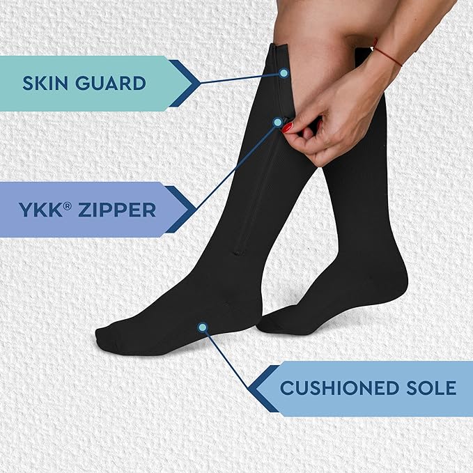 SootheSox | Chaussettes de compression à fermeture éclair facile – Confort, circulation et soutien tout au long de la journée