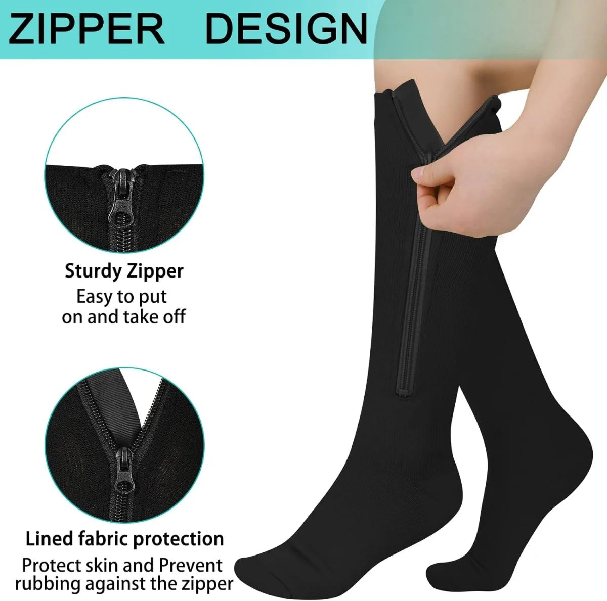 SootheSox | Chaussettes de compression à fermeture éclair facile – Confort, circulation et soutien tout au long de la journée