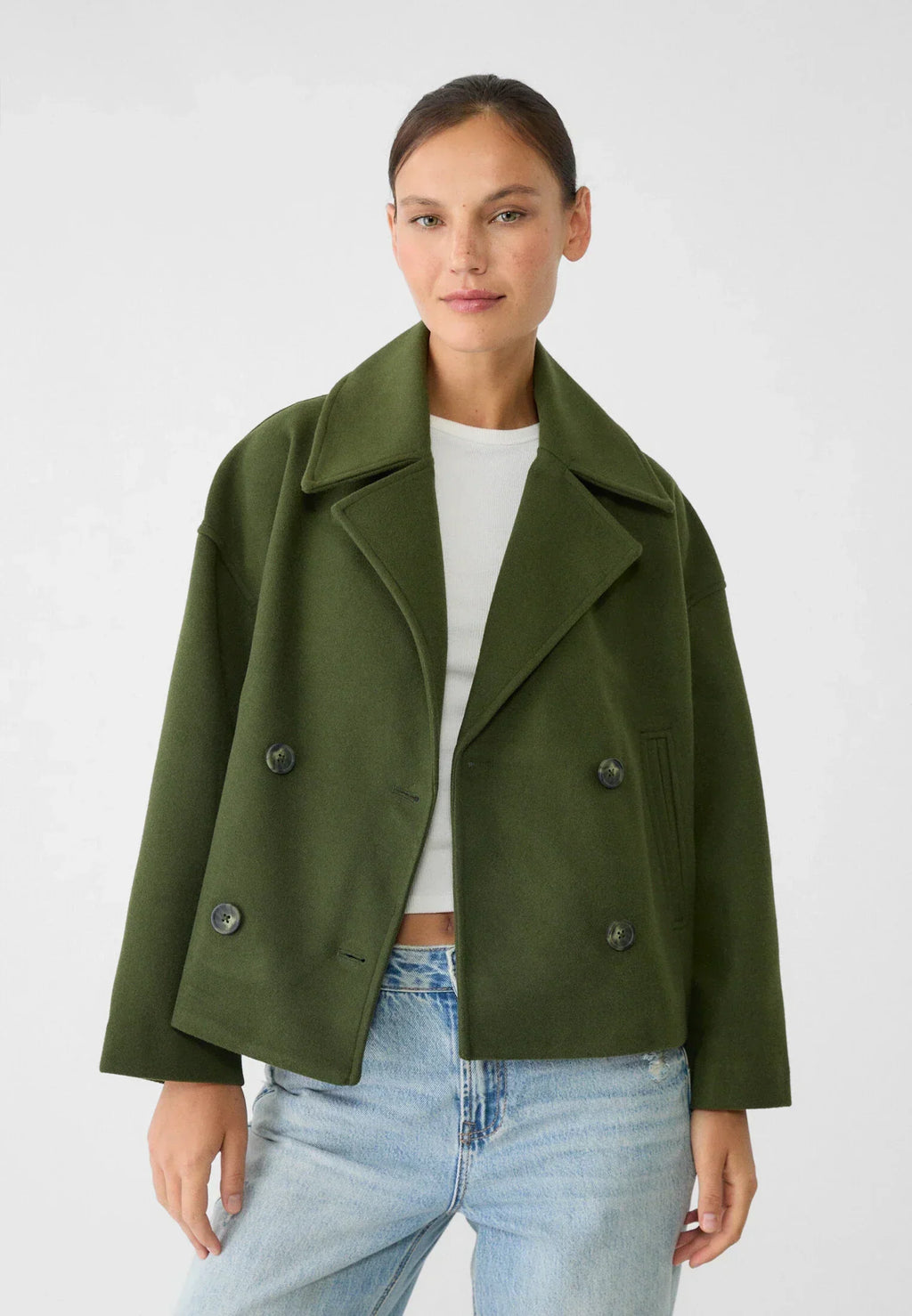 Serelle | Kurzer Damenmantel mit Doppelknopfverschluss – Stilvolle Freizeitjacke im klassischen Design