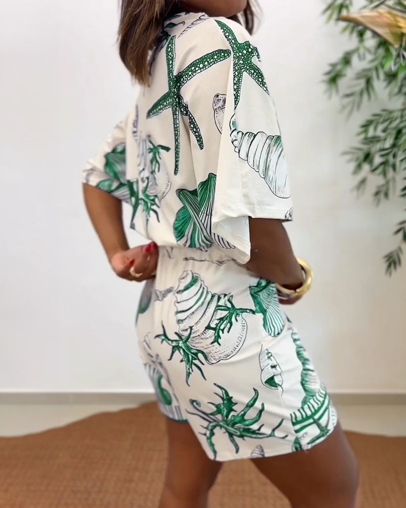 Lyrithia | Jumpsuit met V-hals en strandprint voor dames – Korte zomerjumpsuit