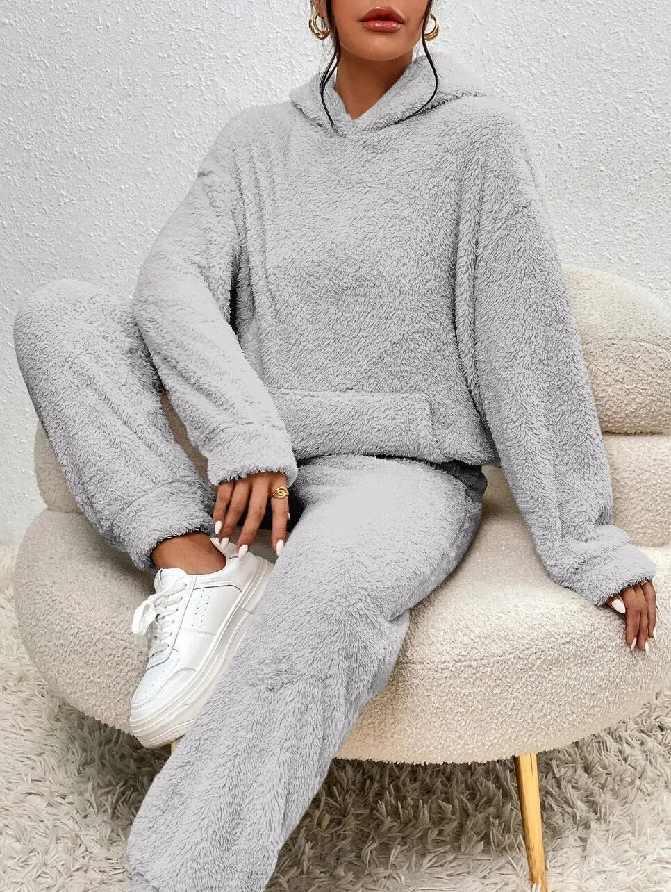 Wyntra | Fleece jumpsuit met capuchon en broek voor dames – Comfortabele loungewear, casual winteroutfit
