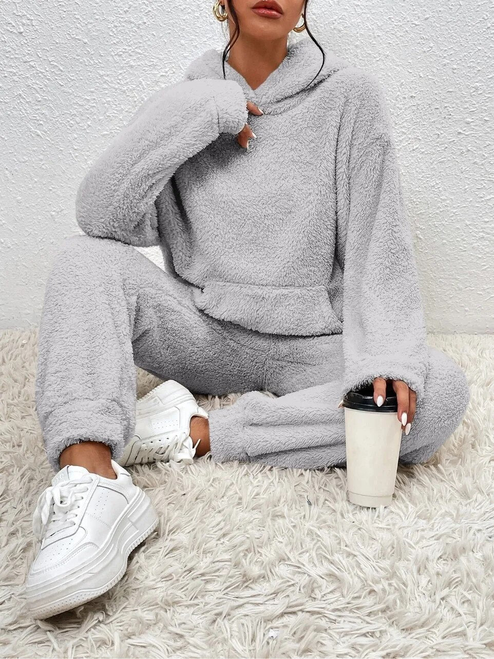 Wyntra | Fleece jumpsuit met capuchon en broek voor dames – Comfortabele loungewear, casual winteroutfit