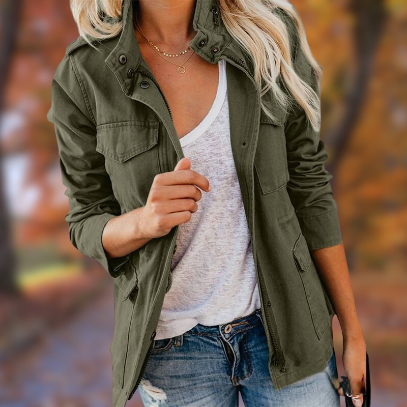 Gwelin | Veste zippée tendance pour femme avec de multiples poches - Vêtement d'extérieur léger et décontracté 