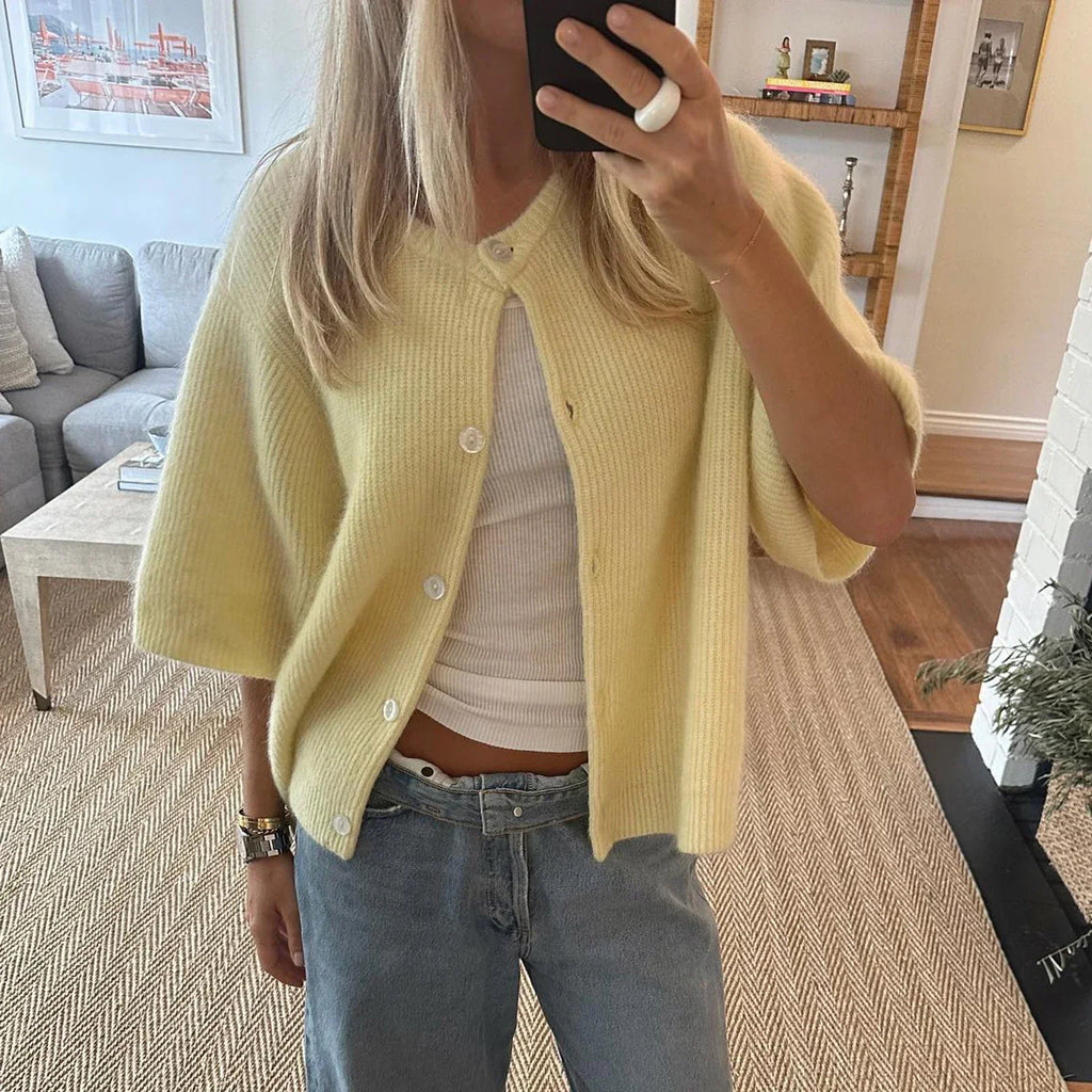 Vireliae | Dames Korte Mouw Cardigan – Lichtgewicht Gebreide Top met Knoopsluiting