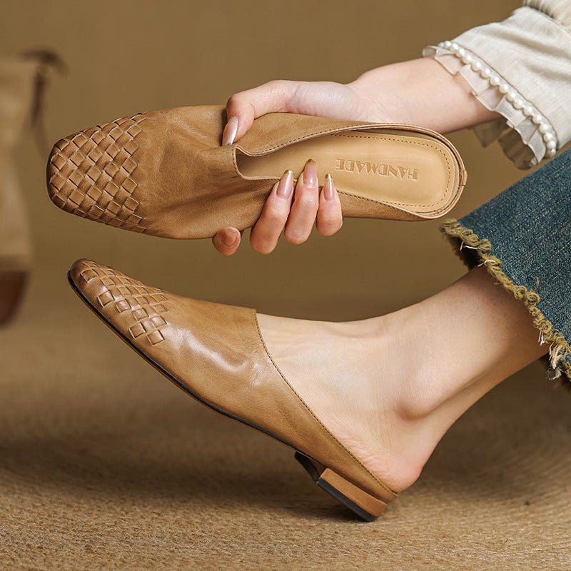 Rola | Geweven leren damesmuiltjes – platte instap ballerina’s, premium leren comfortschoenen