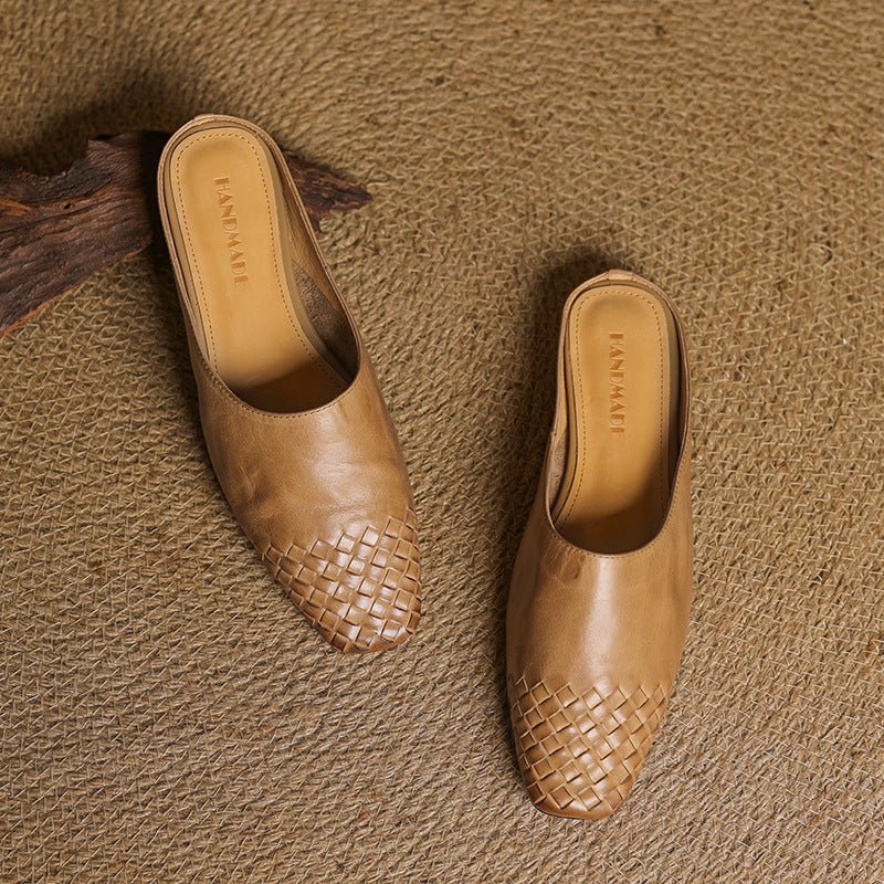Rola | Geweven leren damesmuiltjes – platte instap ballerina’s, premium leren comfortschoenen