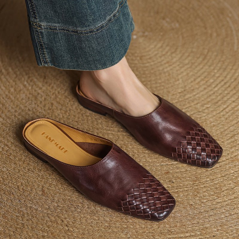 Rola | Geweven leren damesmuiltjes – platte instap ballerina’s, premium leren comfortschoenen