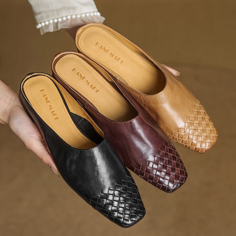 Rola | Geweven leren damesmuiltjes – platte instap ballerina’s, premium leren comfortschoenen
