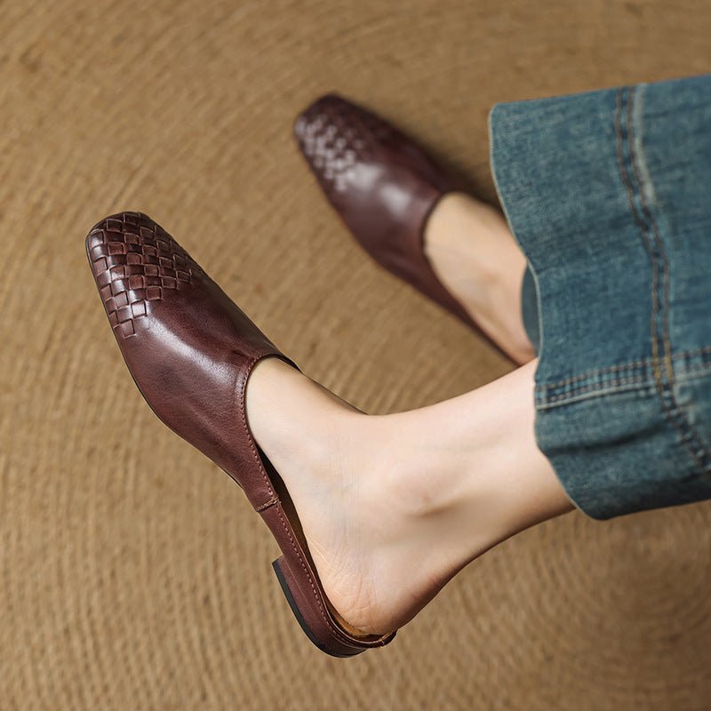 Rola | Geweven leren damesmuiltjes – platte instap ballerina’s, premium leren comfortschoenen