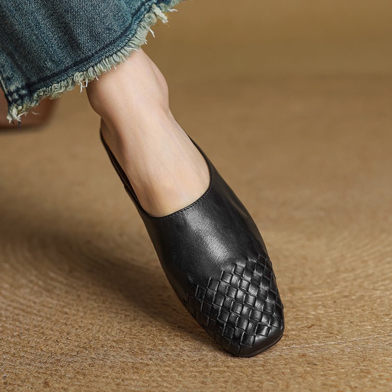 Rola | Geweven leren damesmuiltjes – platte instap ballerina’s, premium leren comfortschoenen
