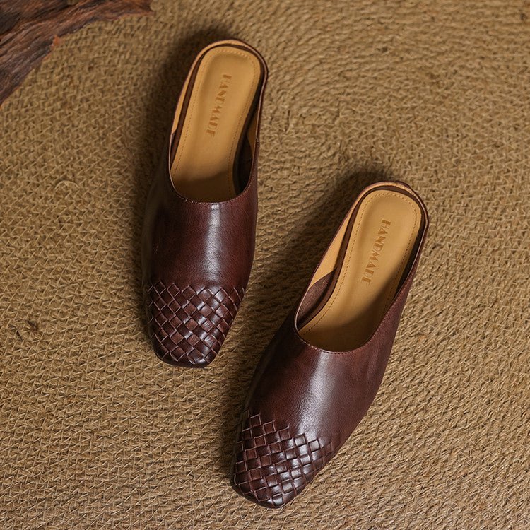 Rola | Geweven leren damesmuiltjes – platte instap ballerina’s, premium leren comfortschoenen