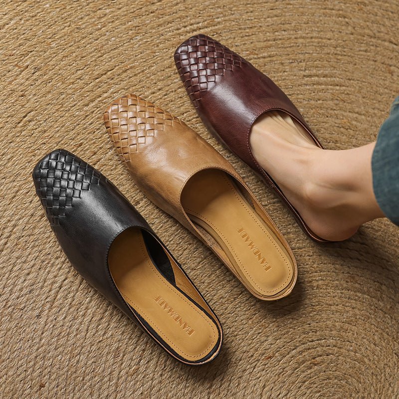 Rola | Geweven leren damesmuiltjes – platte instap ballerina’s, premium leren comfortschoenen