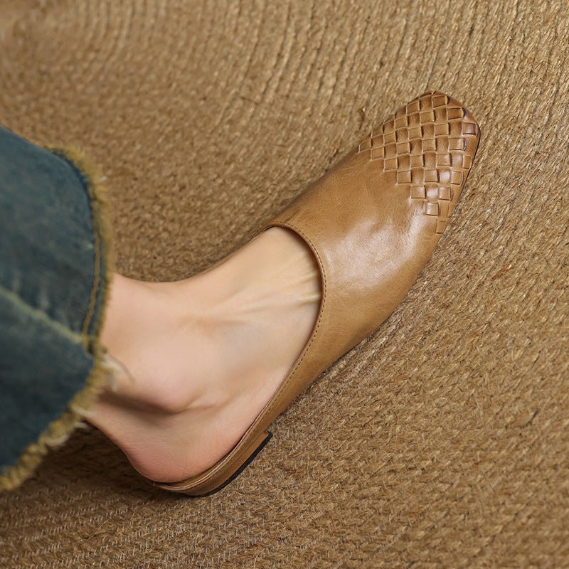 Rola | Geweven leren damesmuiltjes – platte instap ballerina’s, premium leren comfortschoenen