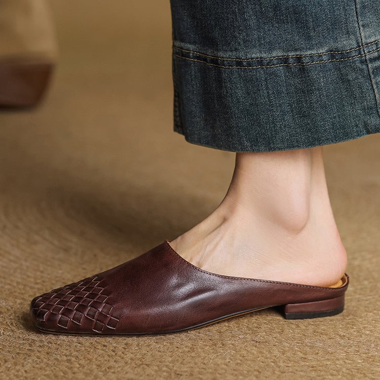 Rola | Geweven leren damesmuiltjes – platte instap ballerina’s, premium leren comfortschoenen