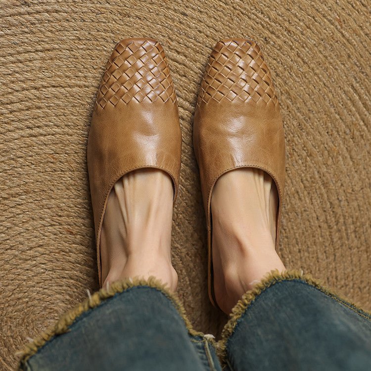 Rola | Geweven leren damesmuiltjes – platte instap ballerina’s, premium leren comfortschoenen