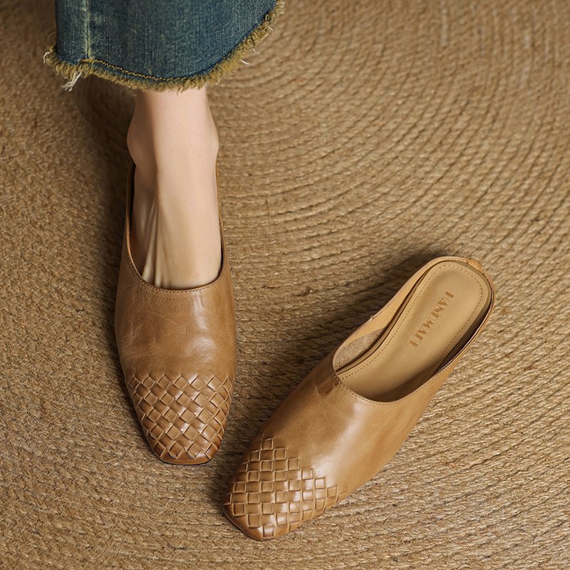 Rola | Geweven leren damesmuiltjes – platte instap ballerina’s, premium leren comfortschoenen