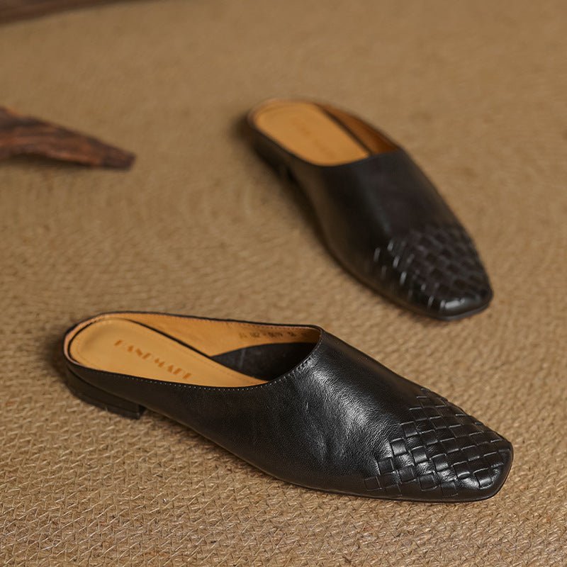 Rola | Geweven leren damesmuiltjes – platte instap ballerina’s, premium leren comfortschoenen