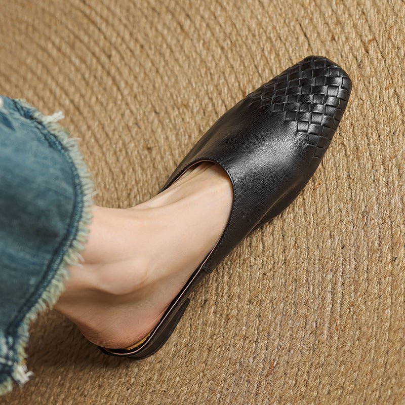 Rola | Geweven leren damesmuiltjes – platte instap ballerina’s, premium leren comfortschoenen
