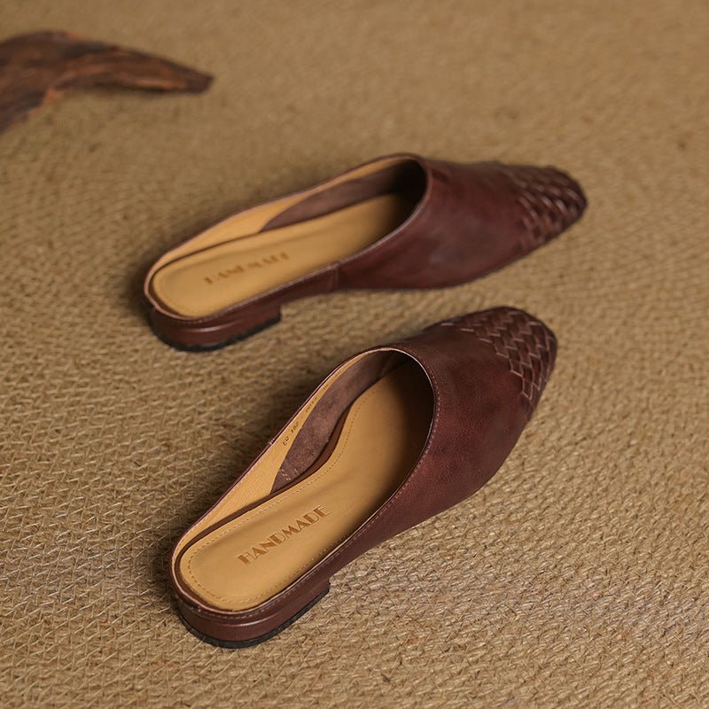 Rola | Geweven leren damesmuiltjes – platte instap ballerina’s, premium leren comfortschoenen
