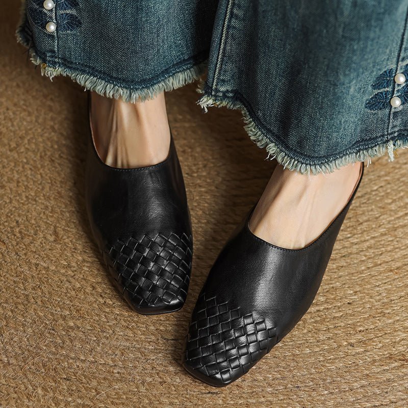 Rola | Geweven leren damesmuiltjes – platte instap ballerina’s, premium leren comfortschoenen