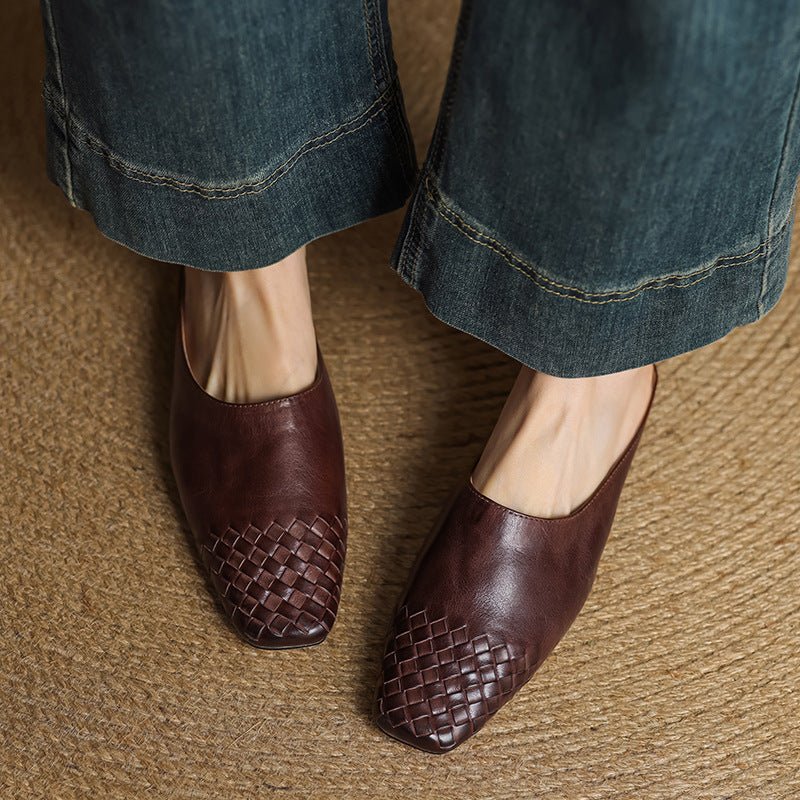 Rola | Geweven leren damesmuiltjes – platte instap ballerina’s, premium leren comfortschoenen