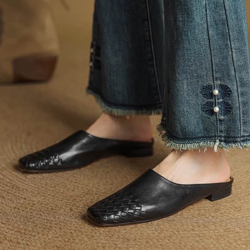 Rola | Geweven leren damesmuiltjes – platte instap ballerina’s, premium leren comfortschoenen