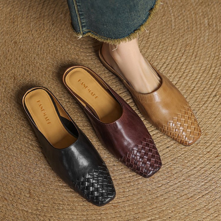Rola | Geweven leren damesmuiltjes – platte instap ballerina’s, premium leren comfortschoenen