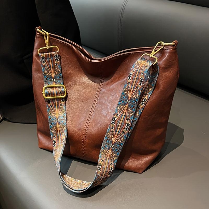 Classtra | Sac bandoulière classique en cuir, bandoulière ajustable à motifs, grande capacité