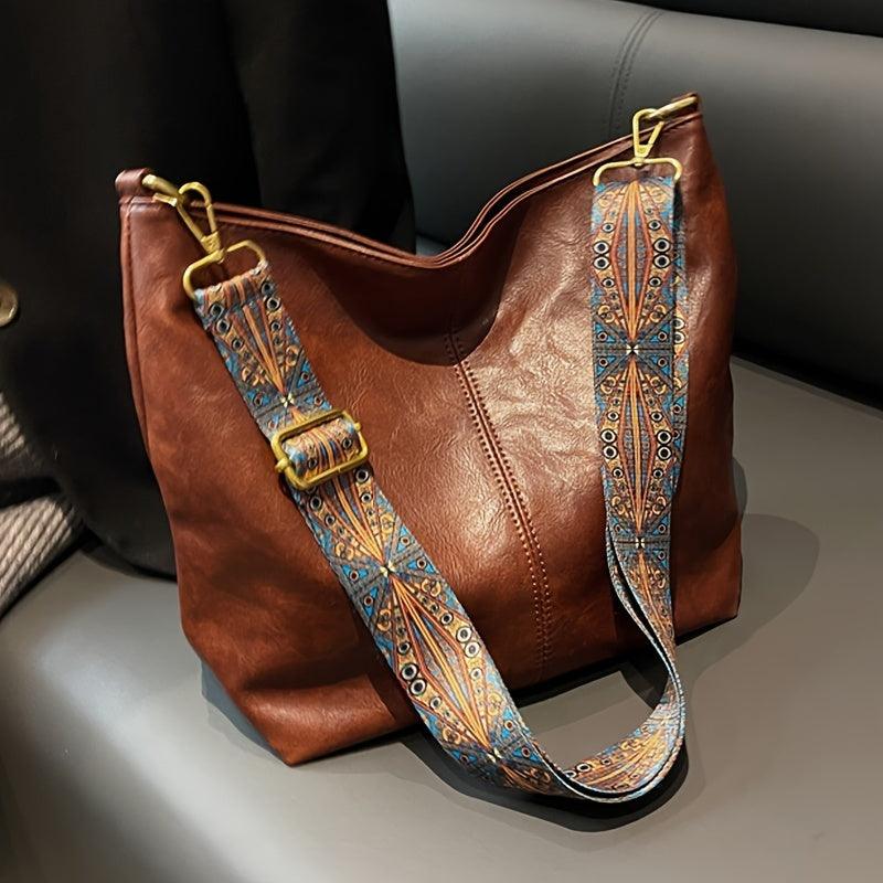 Classtra | Sac bandoulière classique en cuir, bandoulière ajustable à motifs, grande capacité
