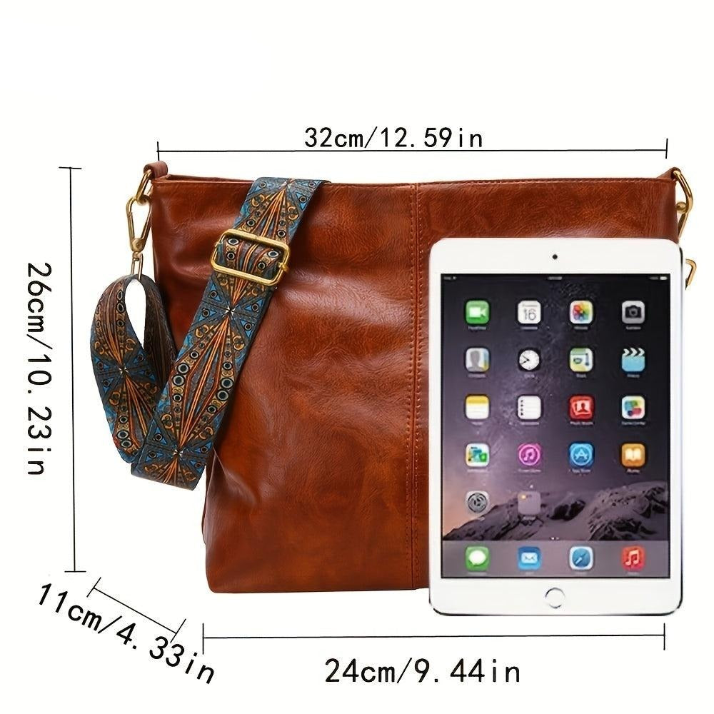 Classtra | Sac bandoulière classique en cuir, bandoulière ajustable à motifs, grande capacité