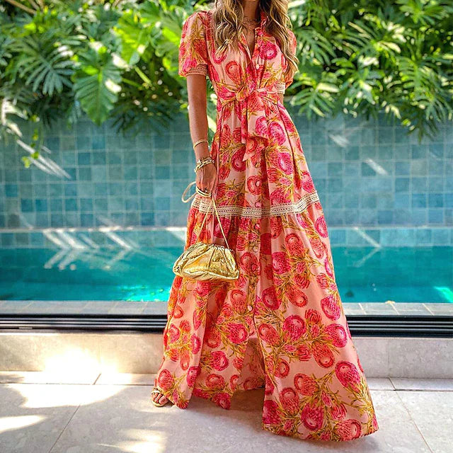 Elya | Maxijurk met bloemenprint voor dames – Boho-zomerjurk met gelaagde rok
