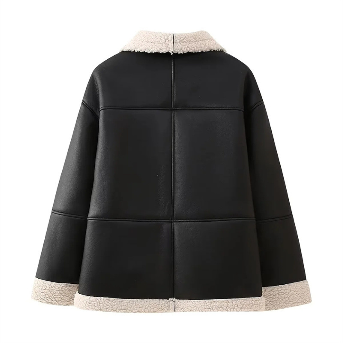 Delyraella | Veste en cuir oversize pour femme – Manteau d'hiver chaud doublé polaire, vêtement d'extérieur chic et décontracté