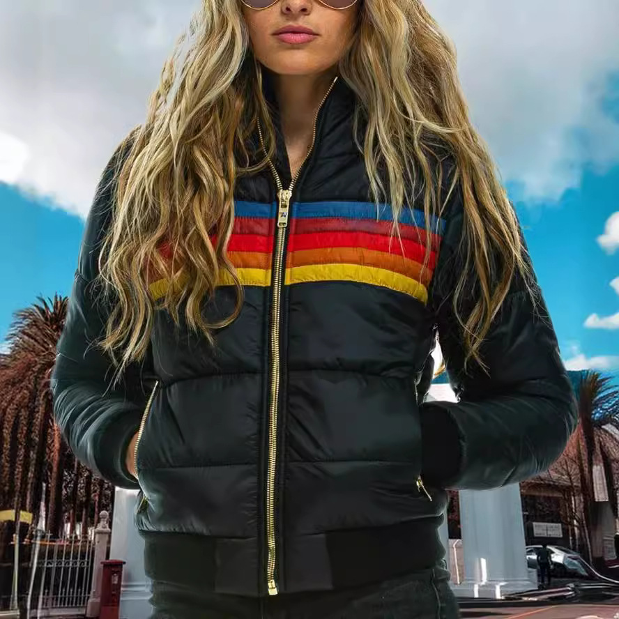 Veylanna | Damen-Steppjacke mit Kapuze, mehrfarbiger Wintermantel, leichte Daunenjacke