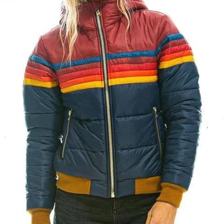 Veylanna | Damen-Steppjacke mit Kapuze, mehrfarbiger Wintermantel, leichte Daunenjacke