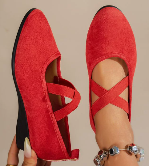 Eirene | Dames instappers met gekruiste band – Comfortabele gesloten ballerina’s met lage hak, nette schoenen