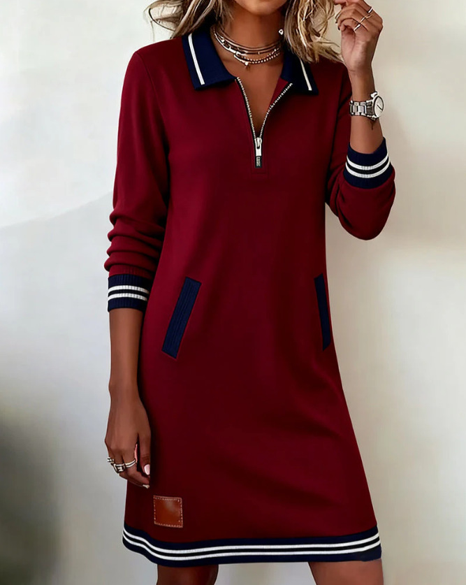 Lillia | Mini Jurk met Lange Mouwen en Halfrits voor Dames – Casual Chic Slim Fit Dagjurk