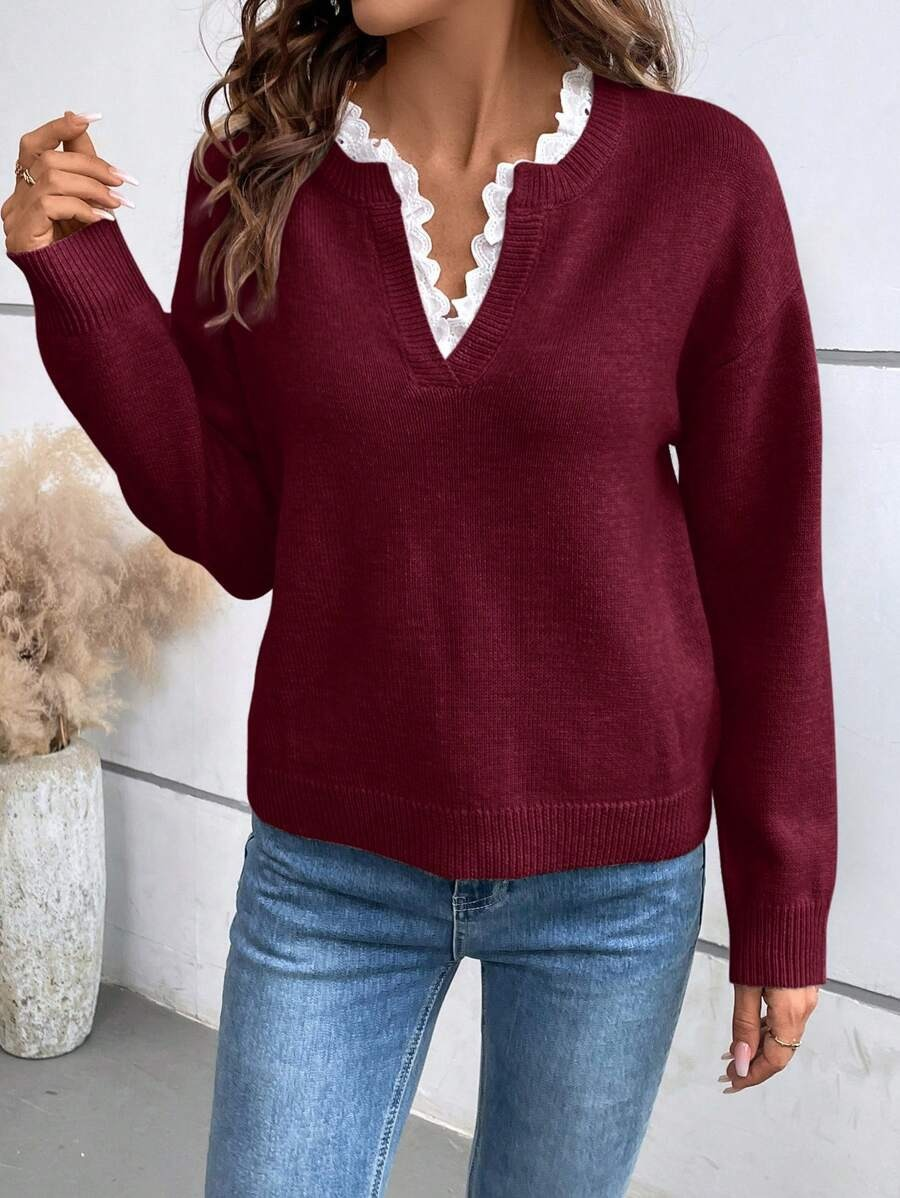 Cyrelle | Eleganter, schicker Damenpullover mit V-Ausschnitt und Rüschen, leichtes, modisches Top