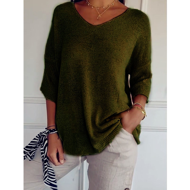 Ulvella | Luchtige gebreide blouse met V-hals voor dames – Lichtgewicht casual blouse met halflange mouwen