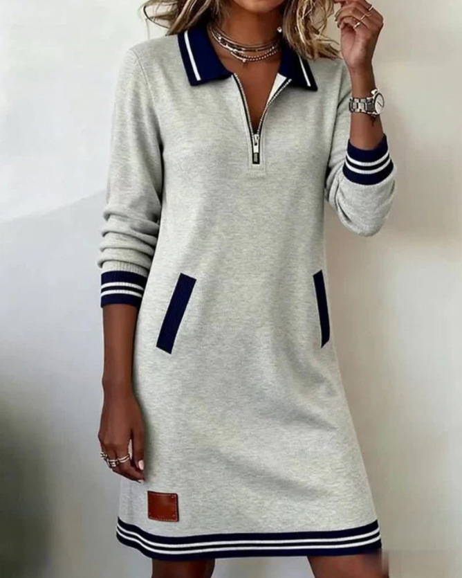 Lillia | Mini Jurk met Lange Mouwen en Halfrits voor Dames – Casual Chic Slim Fit Dagjurk