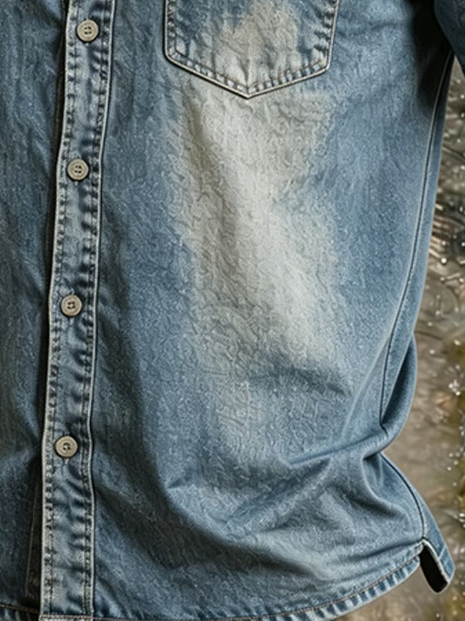 Kylon | Heren Twee-Tinten Denim Overhemd – Korte Mouwen, Overhemd met Knopen, Casual Zomer Jeans Shirt