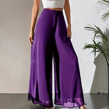 Xirelia | Wijde Chiffon Damesbroek – Luchtige en Zwierige Pantalon Casual Zomerse Palazzo Broek