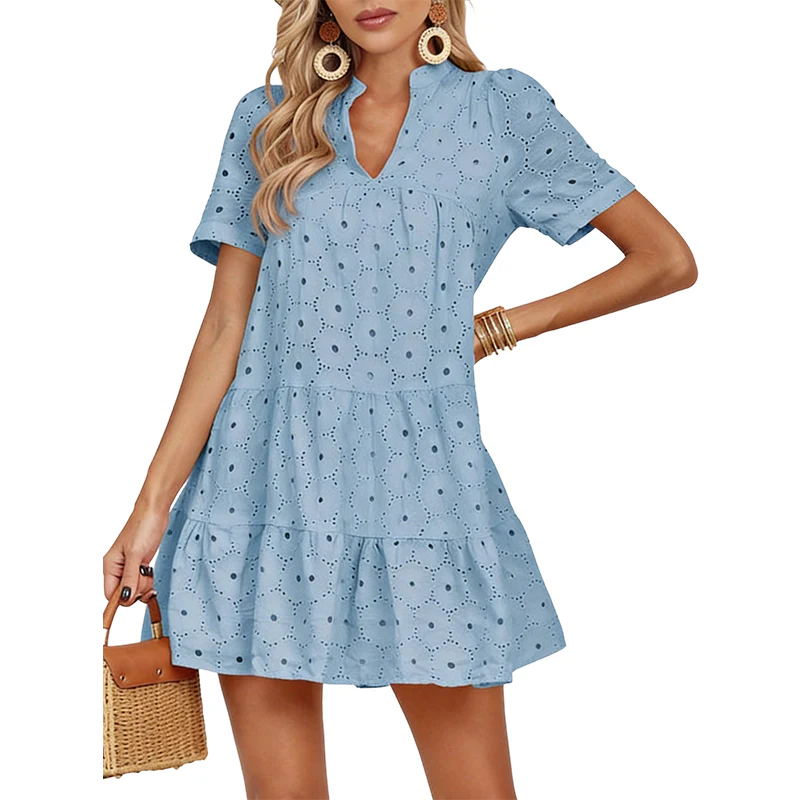 Talora | Korte Zomerjurk met Broderie – Gelaagde Boho Mini Jurk, Luchtig en Lichtgewicht