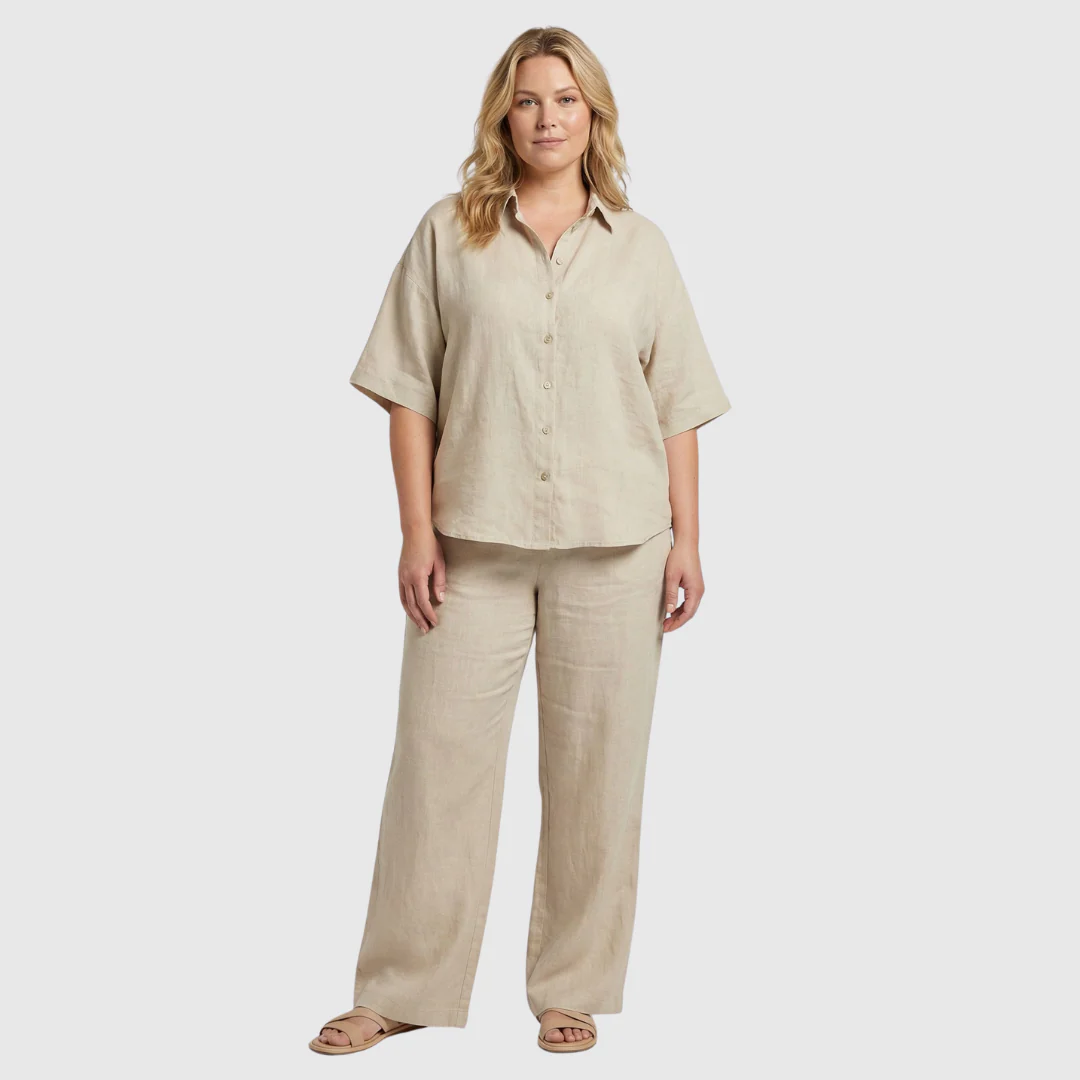 Elsinthia | Ontspannen zomerset voor dames – 2-delige outfit met blouse met knopen en wijdvallende broek