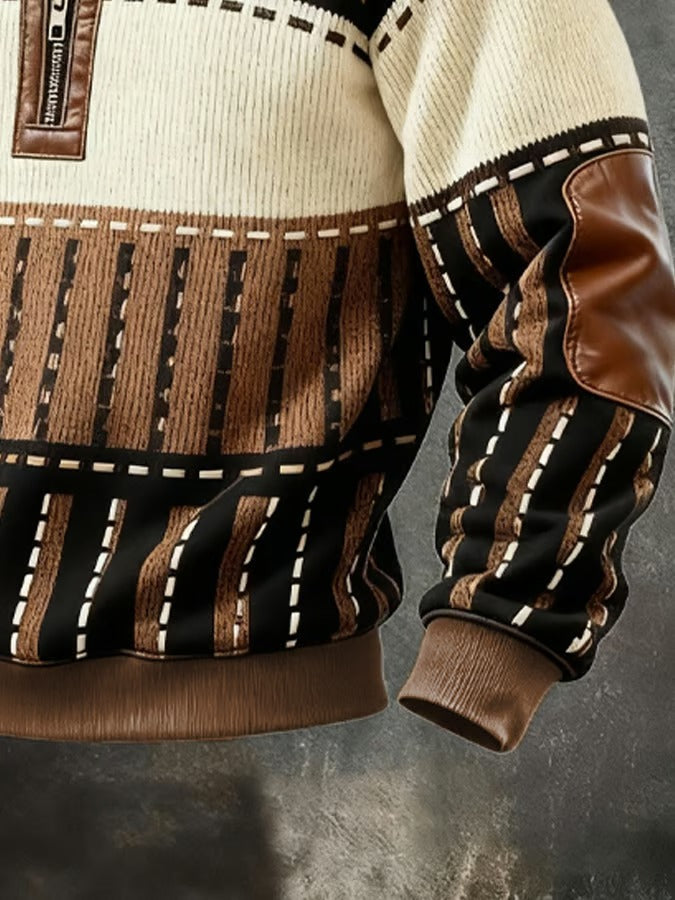 Novan | Heren Casual Retro Sweatshirt Half Zip – Vintage Patchwork