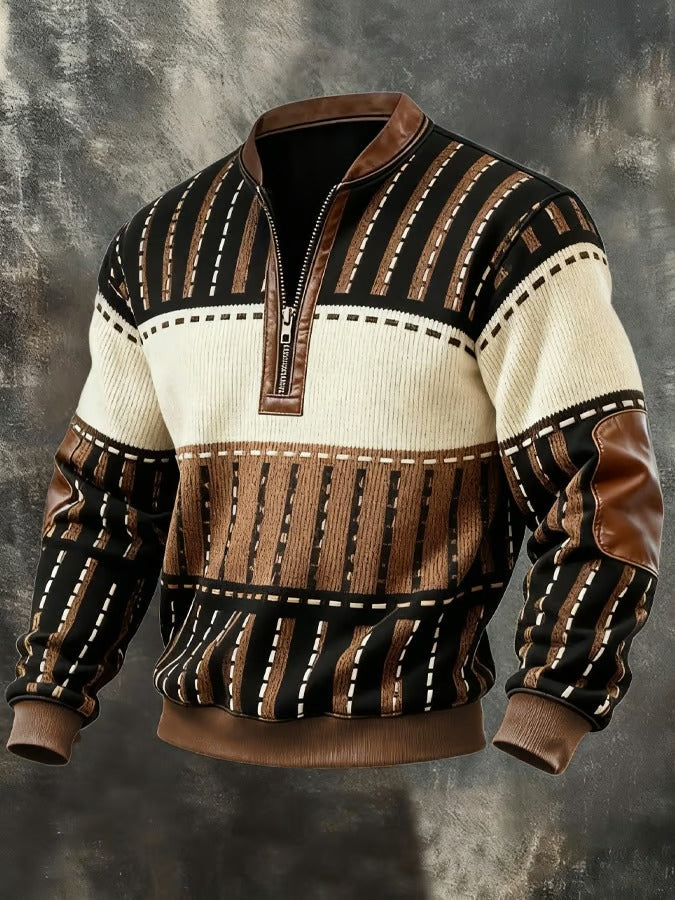 Novan | Heren Casual Retro Sweatshirt Half Zip – Vintage Patchwork