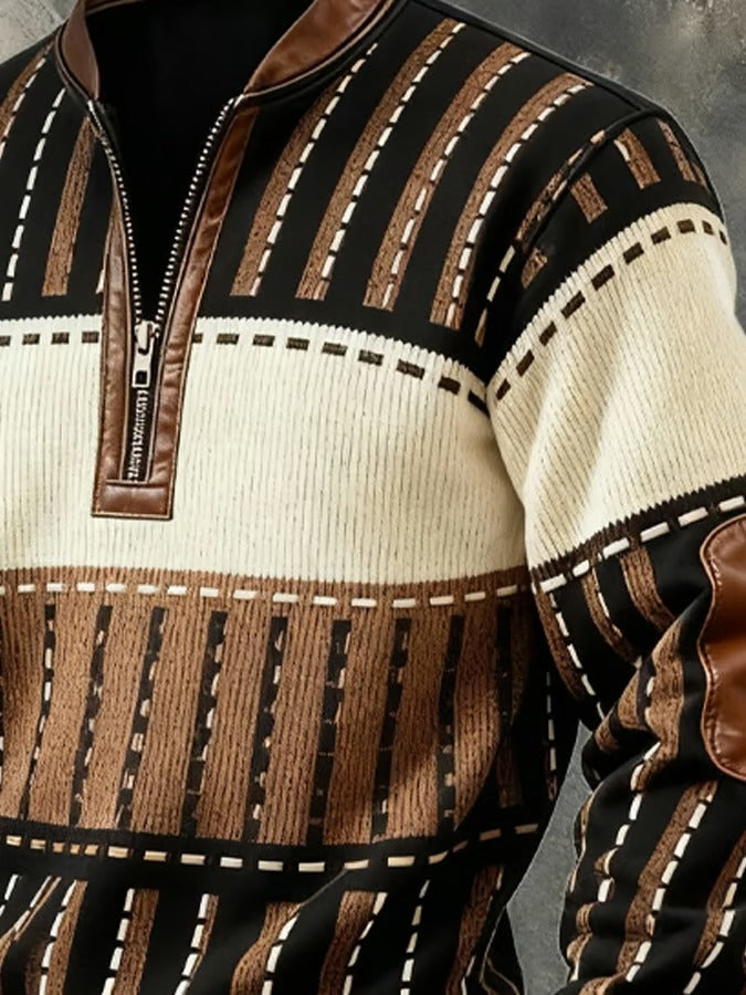 Novan | Heren Casual Retro Sweatshirt Half Zip – Vintage Patchwork