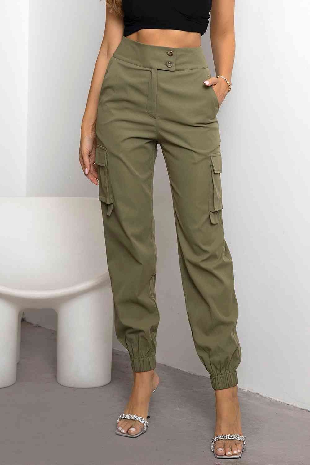 Zaleia | Dames-joggingbroek met cargo-zakken, hoge taille en taps toelopende pijpen