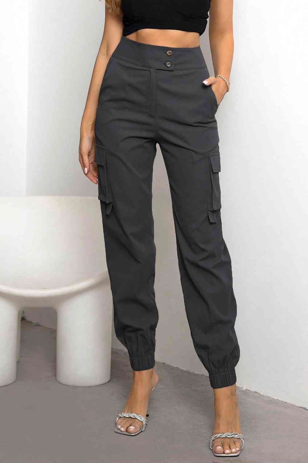 Zaleia | Dames-joggingbroek met cargo-zakken, hoge taille en taps toelopende pijpen