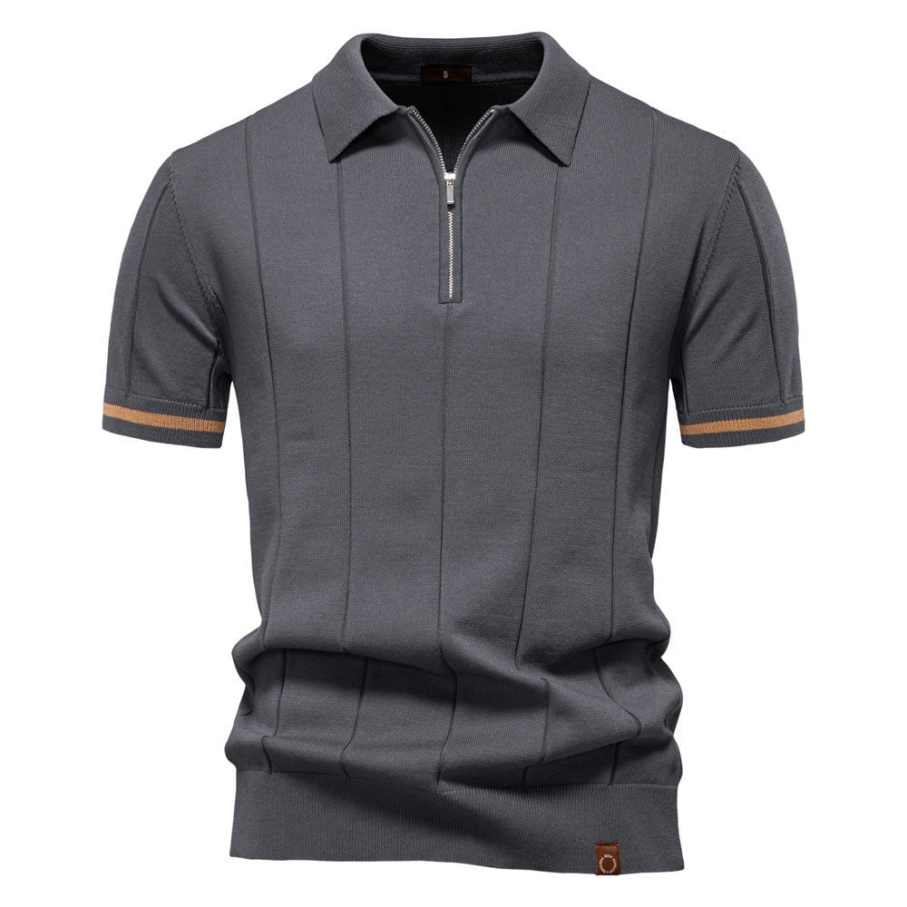 Daevor | Heren Ribgebreid Polo Shirt met Korte Mouwen en Kwartrits – Casual Business Polo Top